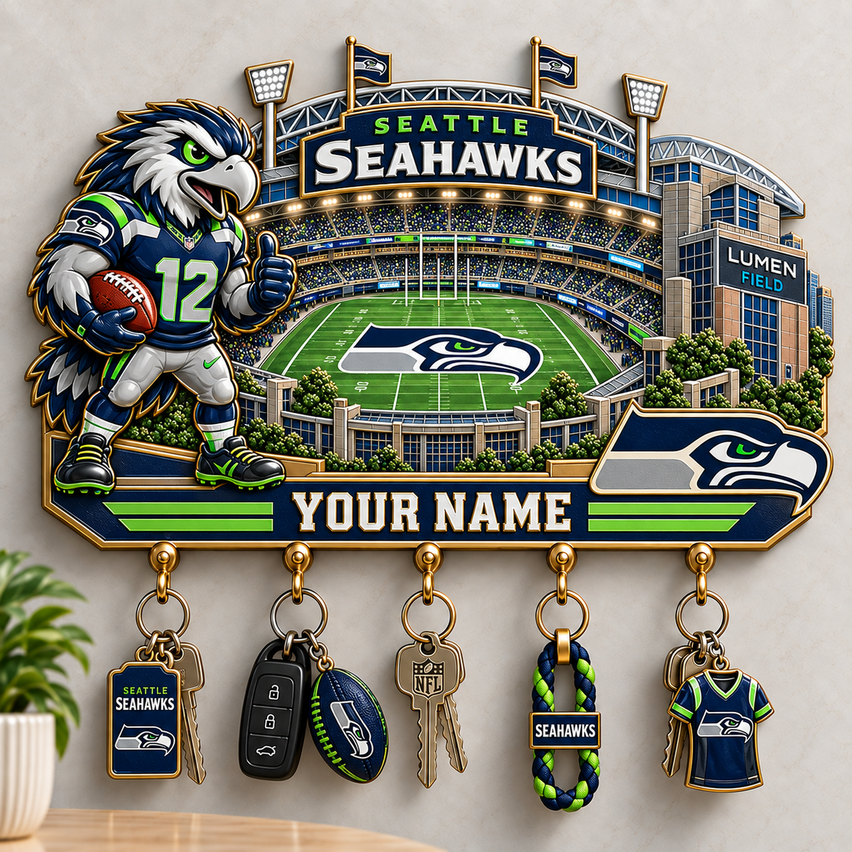 Premium NFL x SEA Personalized Name Wall Key Holder