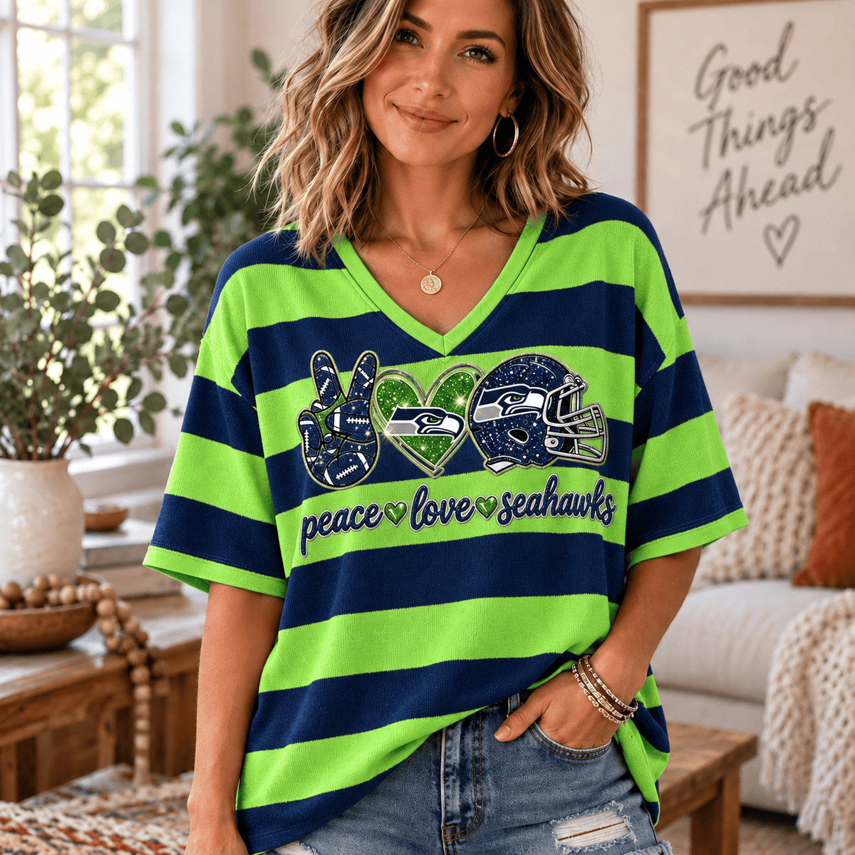 Premium NFL x SEA Women V-Neck Shirt For Fan