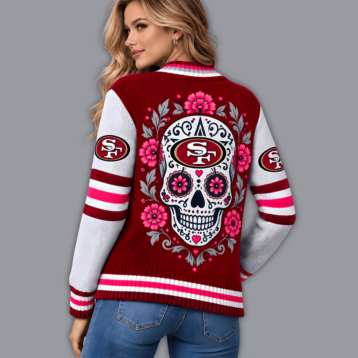 Premium NFL x SF Floral Skull Knit Cardigan