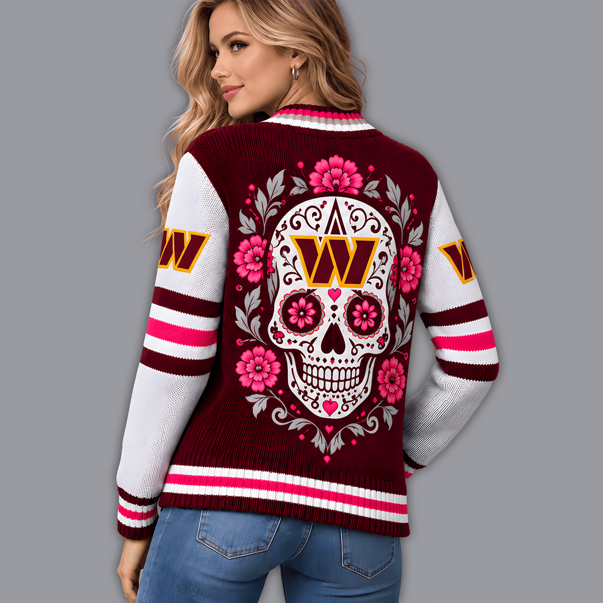 Premium NFL x WAS Floral Skull Knit Cardigan
