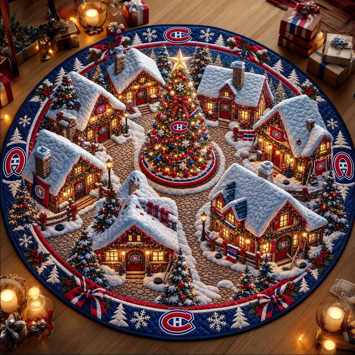 Premium NHL x MON Christmas Village 3D Round Rug