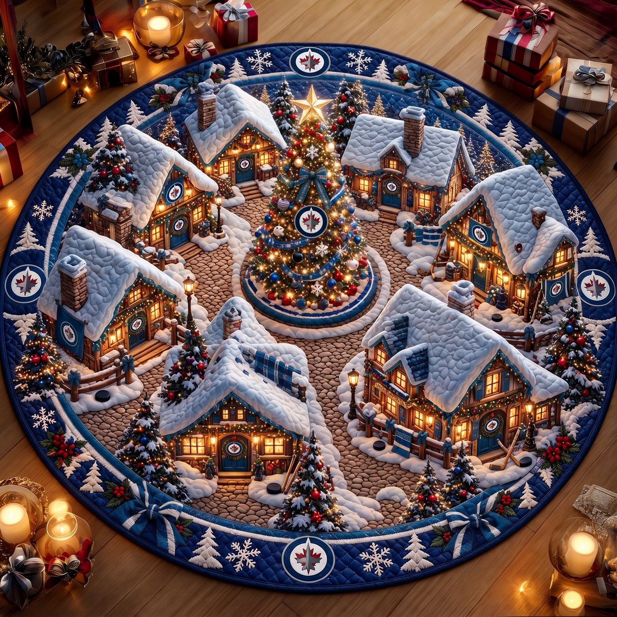 Premium NHL x WIN Christmas Village 3D Round Rug