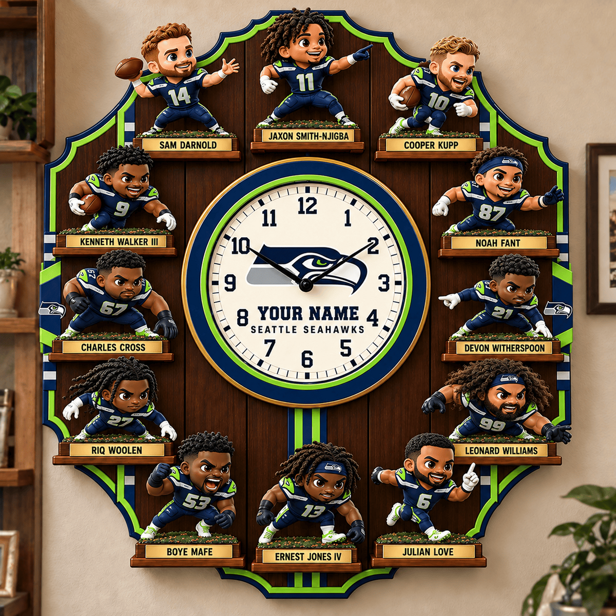 SEA X NFL Famous Players Custom Any Name Acrylic Wall Clock For Home Decor