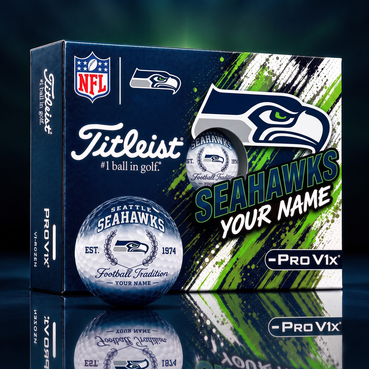 SEA X PERSONALIZED NFL MAKER-MADE TITLEIST PRO V1X GOLF BALLS