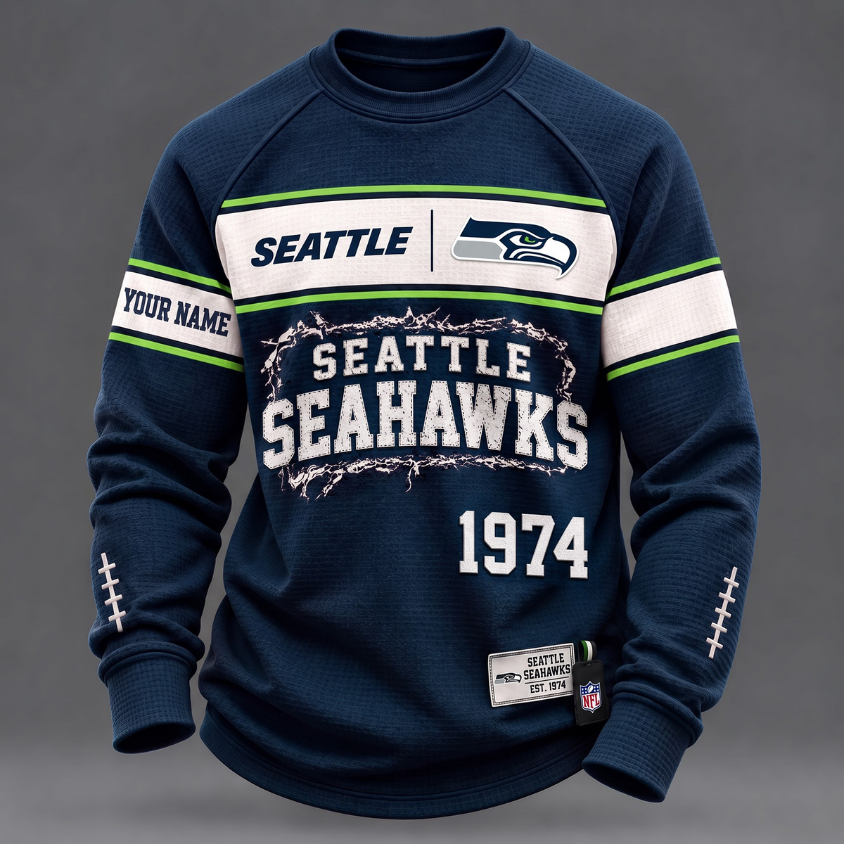 SEA x 1-of-1 Custom NFL Personalized Distressed Long Sleeve Shirt