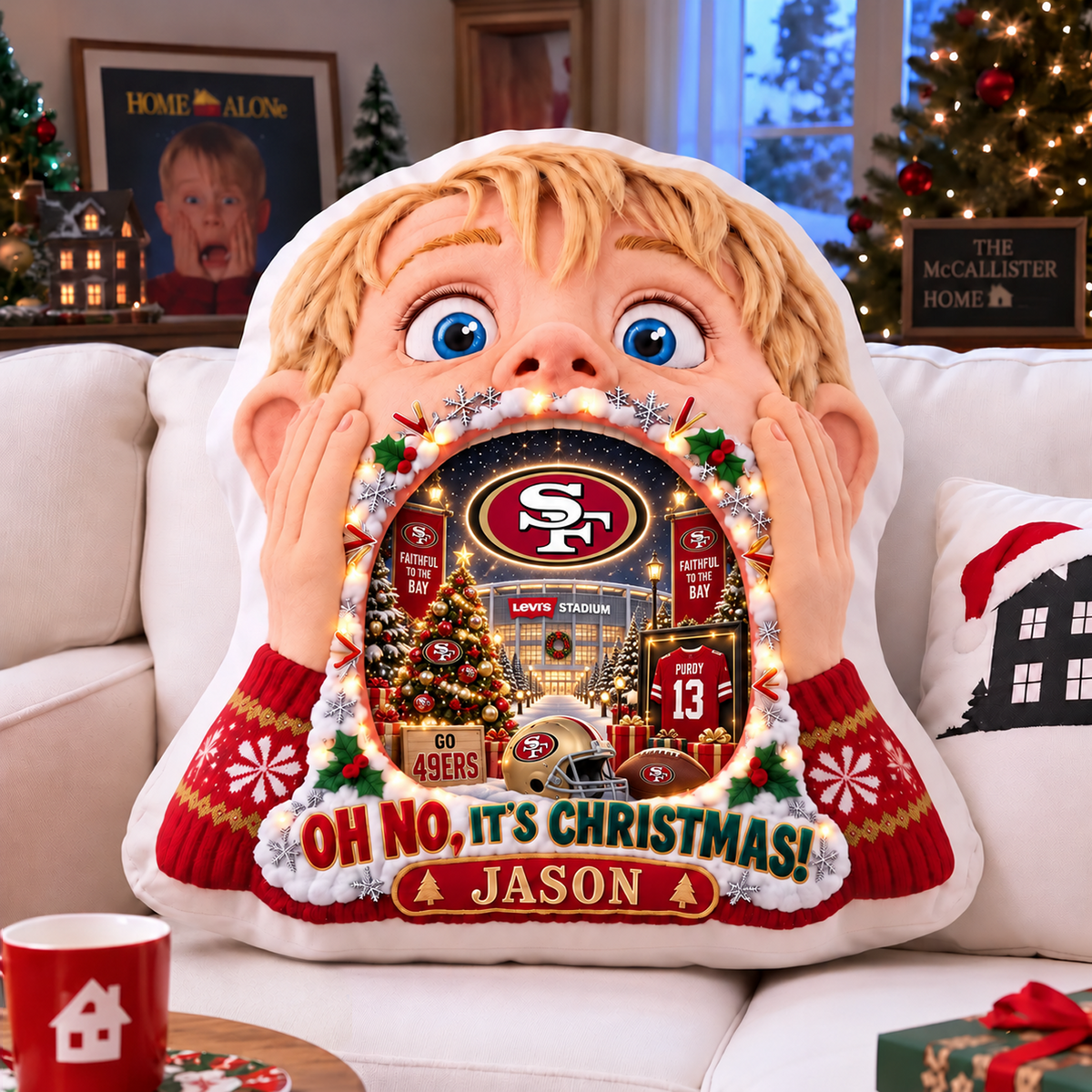 SF NFL x Home Alone Christmas Personalized Custom Shape Pillow