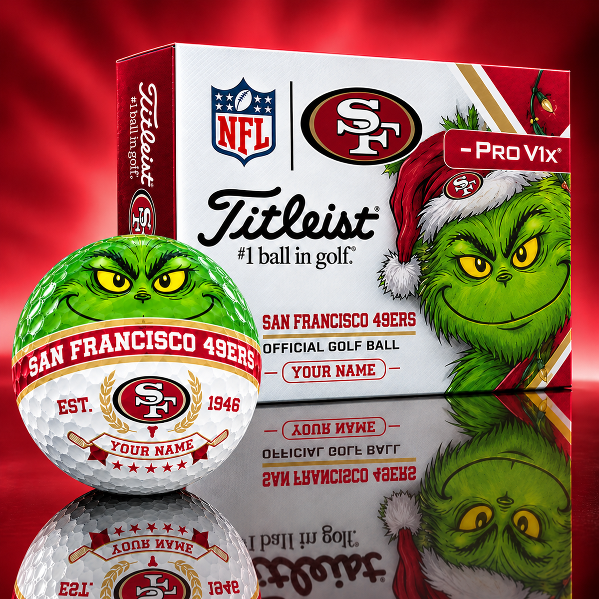 SF X Custom 1-of-1 NFL Team Grinch Titleist Golf Balls Set