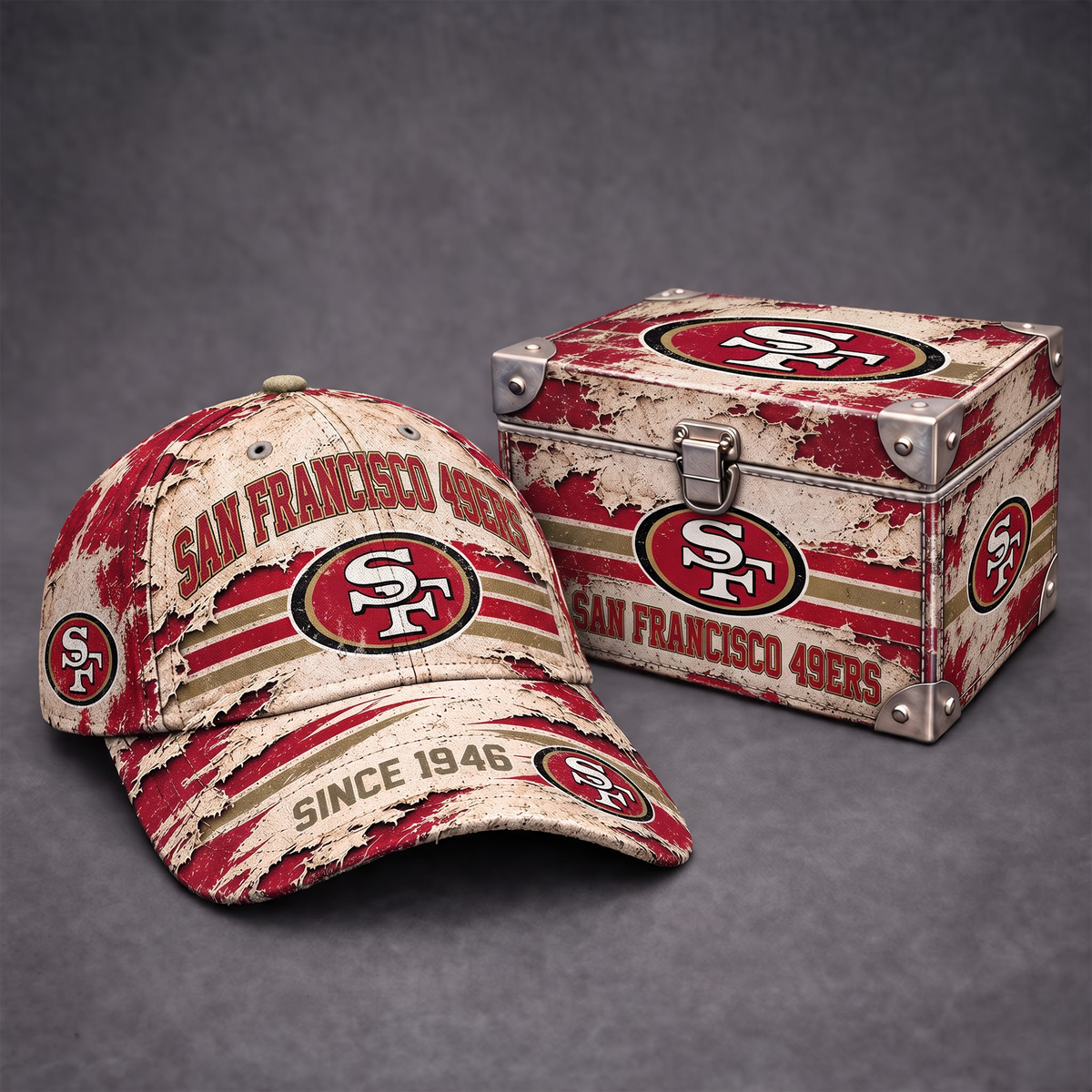 SF x 1-of-1 NFL Distressed Baseball Cap And Gift Box Set