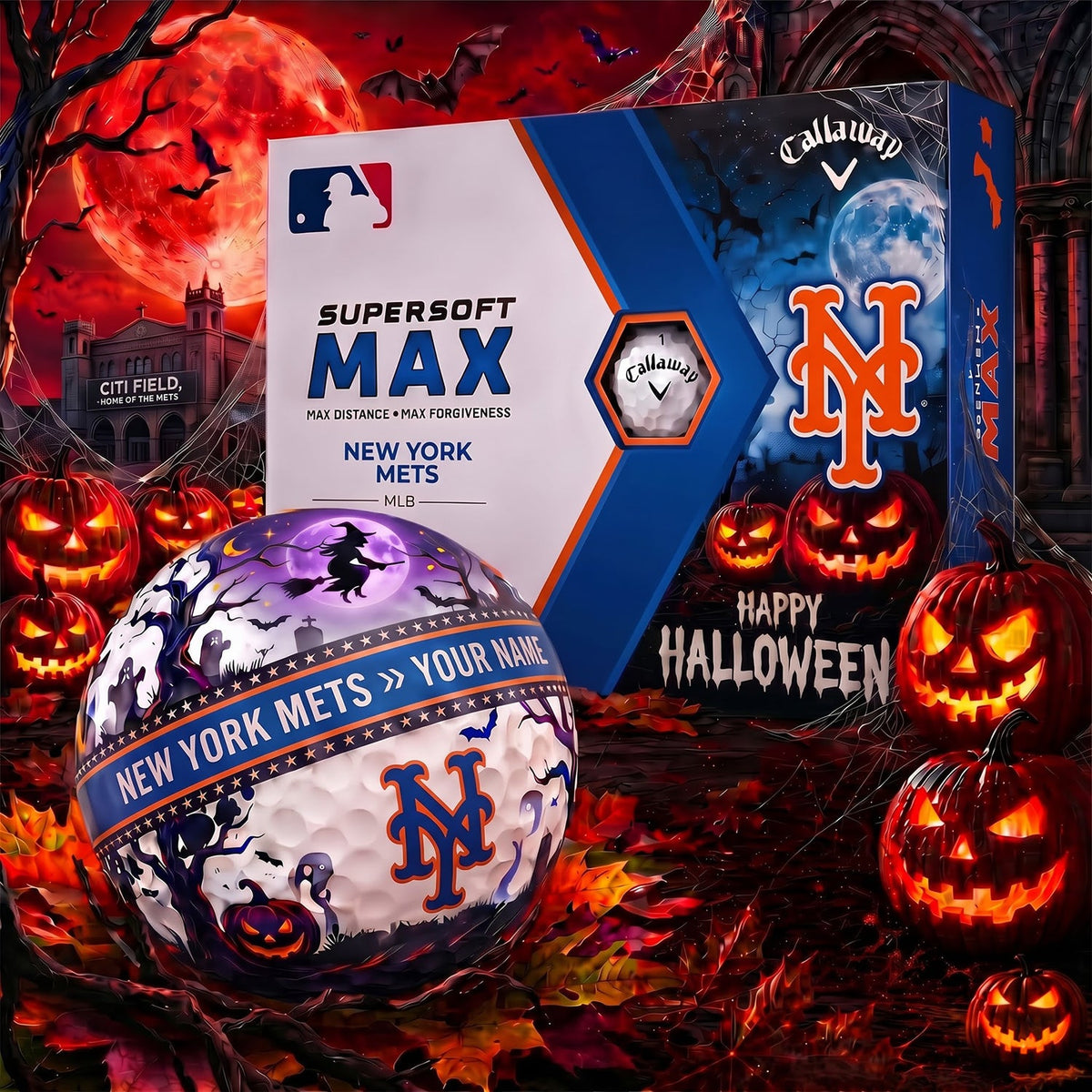 SIGNATURE MLB X NYM EXCLUSIVE PERSONALIZED HALLOWEEN HORROR FAIRWAY V3 GOLF BALL COLLECTION