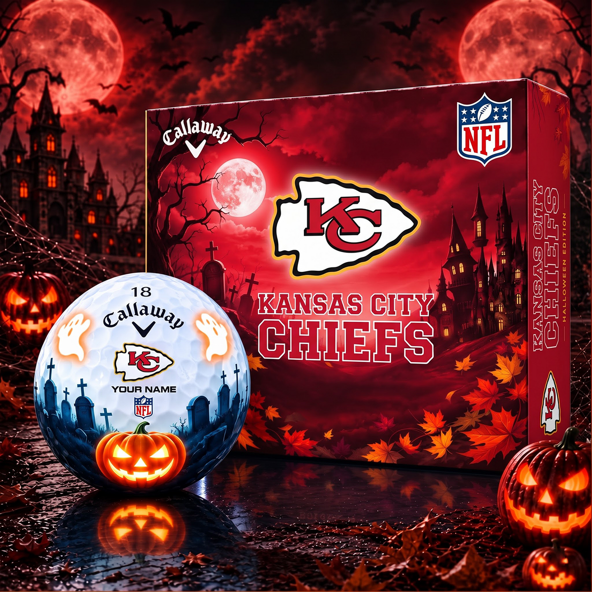 SIGNATURE NFL X KCC DELUXE PERSONALIZED HALLOWEEN HORROR FAIRWAY SERIES V3 GOLF BALL COLLECTION