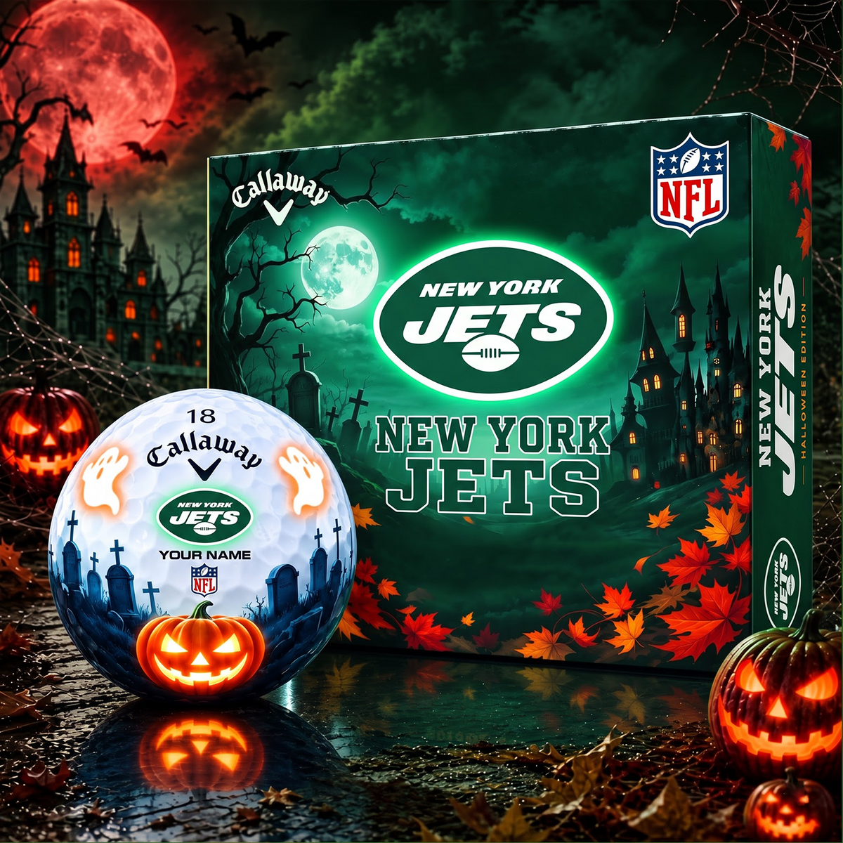 SIGNATURE NFL X NYJ DELUXE PERSONALIZED HALLOWEEN HORROR FAIRWAY SERIES V3 GOLF BALL COLLECTION