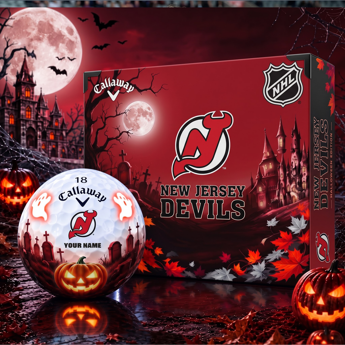SIGNATURE NHL X NJD DELUXE PERSONALIZED HALLOWEEN HORROR FAIRWAY SERIES V3 GOLF BALL COLLECTION