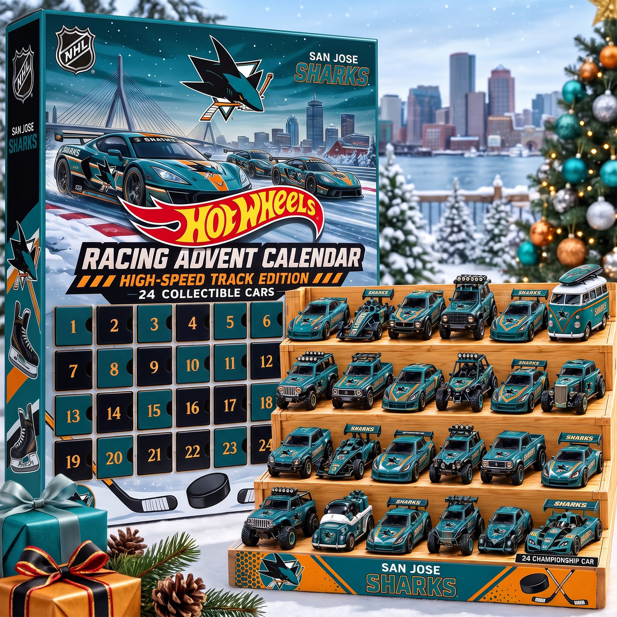 SJS X 1-of-1 Custom NHL Racing Advent Calendar 24 Cars Gift Set
