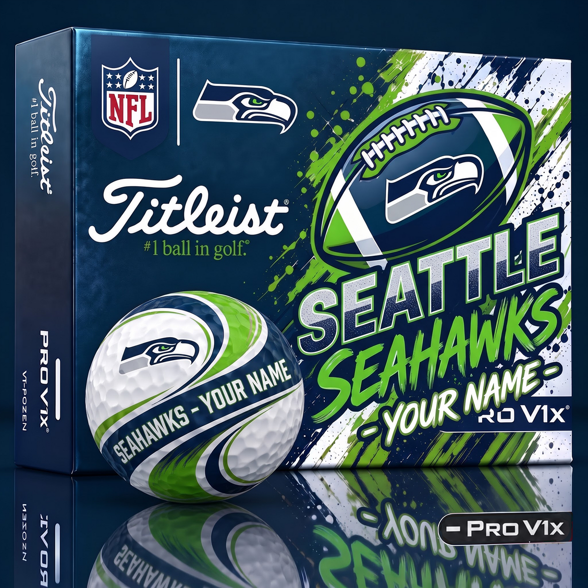 SS x 1-of-1 Custom NFL Personalized Swirl Titleist Pro V1x Golf Balls