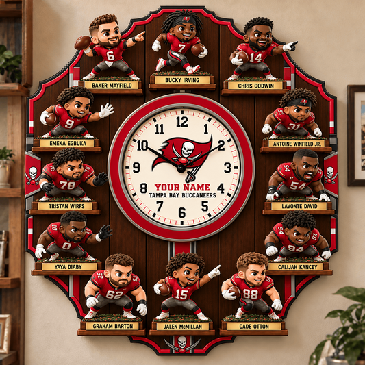 TB X NFL Famous Players Custom Any Name Acrylic Wall Clock For Home Decor