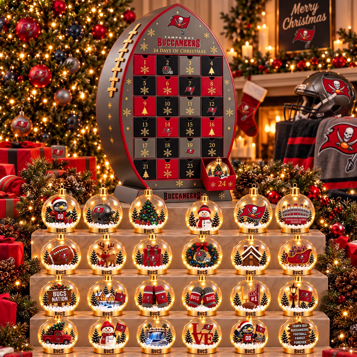 TB X NFL Football Advent Calendar Snow Globe Acrylic Set
