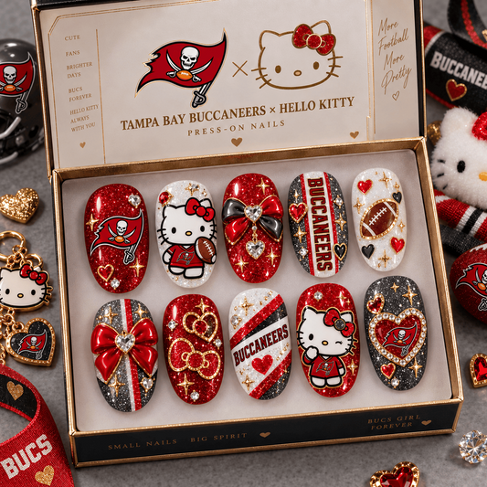 TB X Premium NFL Hello Kitty Bow Glam Press-On Nails Football Fan