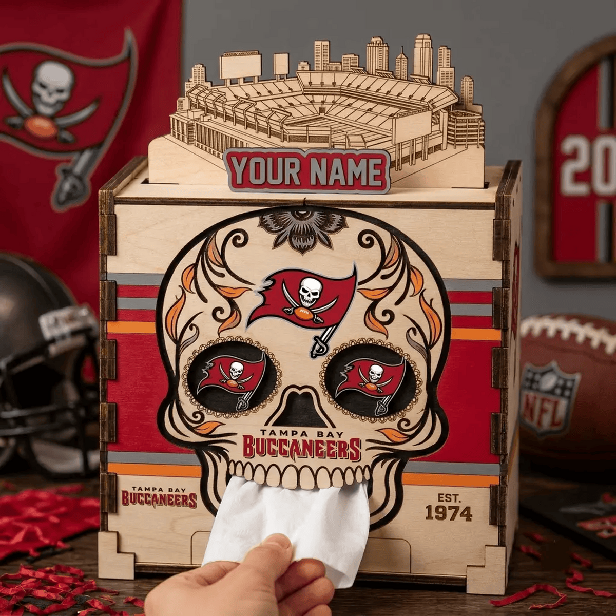 TB x NFL Personalized Wooden Tissue Box – Custom Name Gift