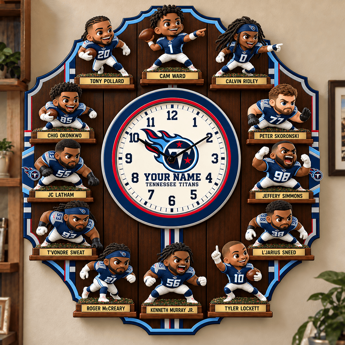 TEN X NFL Famous Players Custom Any Name Acrylic Wall Clock For Home Decor