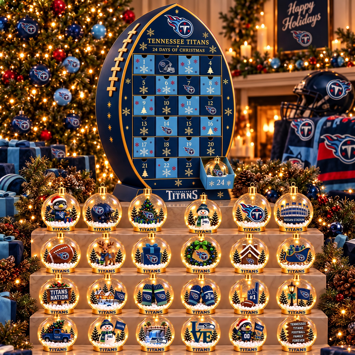 TEN X NFL Football Advent Calendar Snow Globe Acrylic Set
