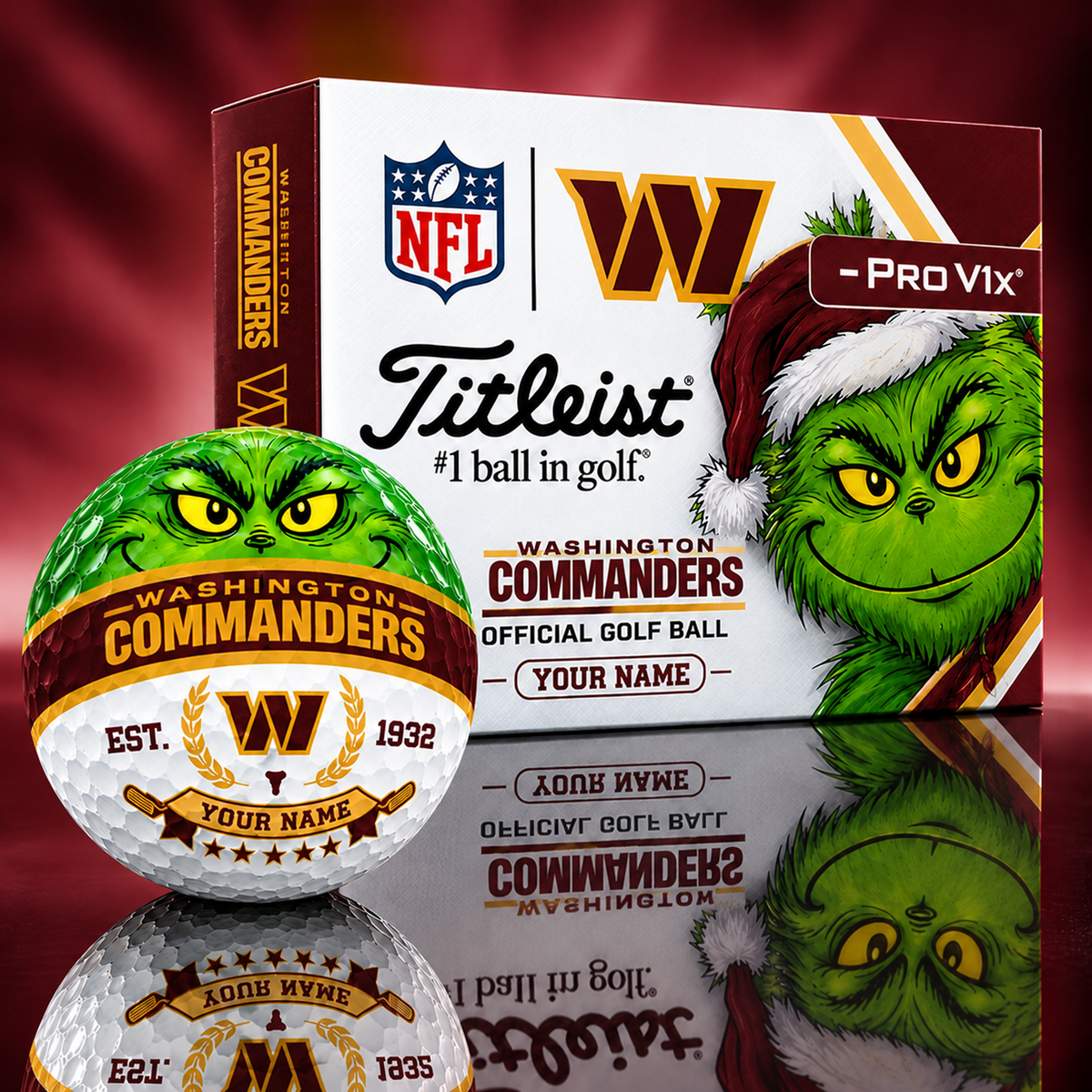 WAS X Custom 1-of-1 NFL Team Grinch Titleist Golf Balls Set
