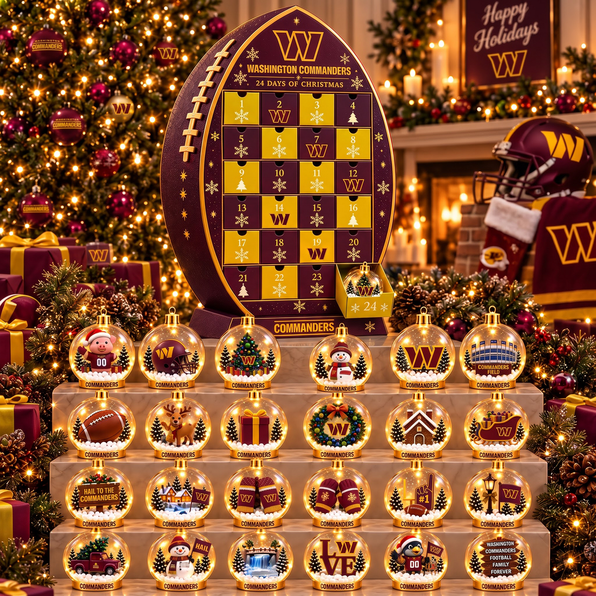 WAS X NFL Football Advent Calendar Snow Globe Acrylic Set