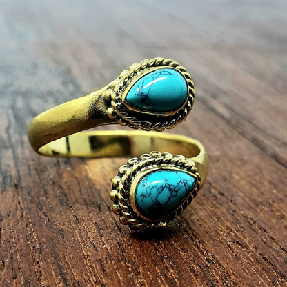Adjustable Gold Turquoise Teardrop Ring